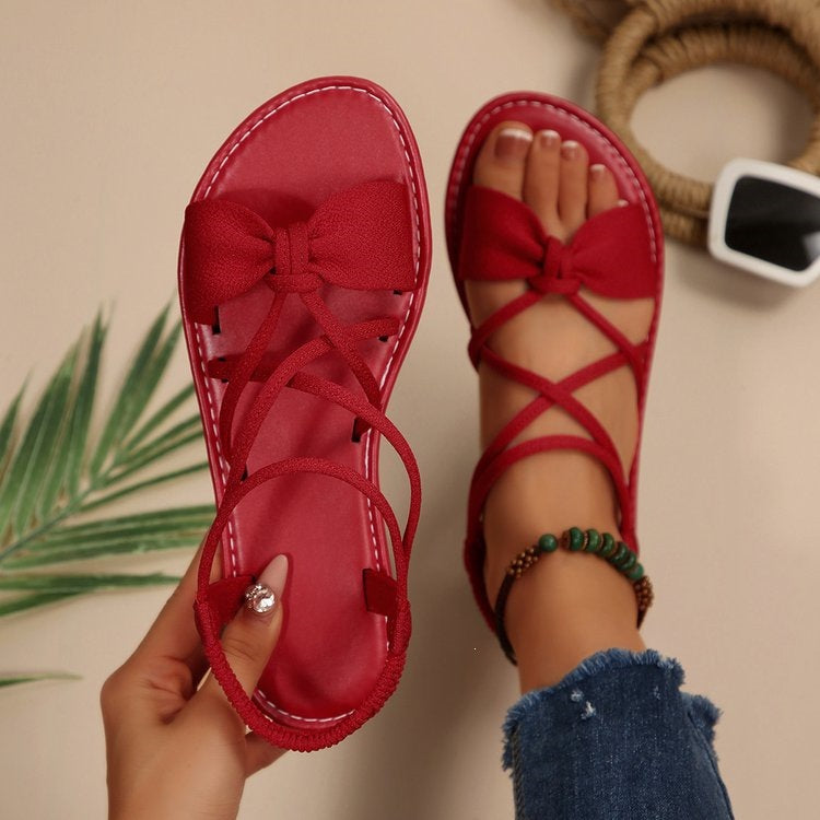 🎀 Knot-Front Stretch Ankle Sandals – Slide & Go with Arch Support ☀️