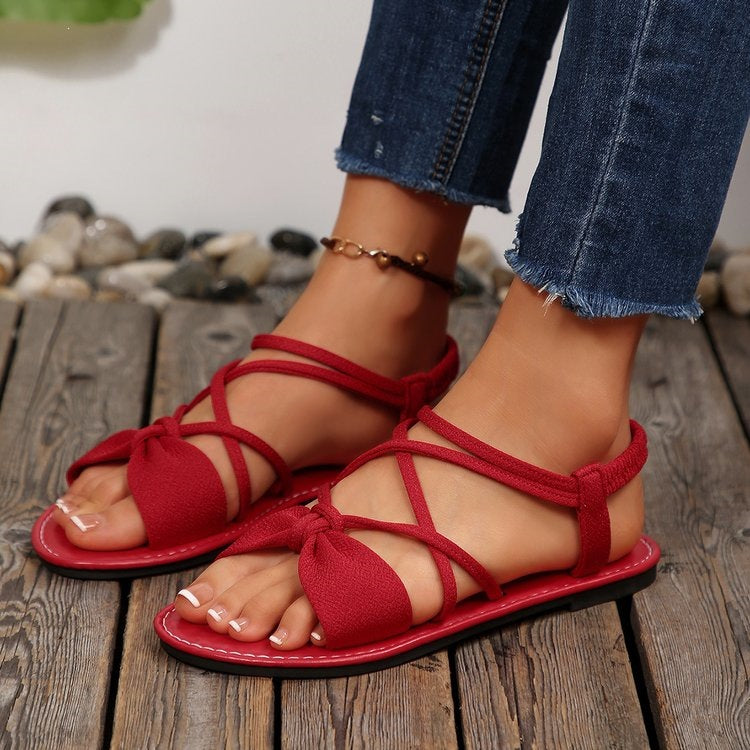 🎀 Knot-Front Stretch Ankle Sandals – Slide & Go with Arch Support ☀️