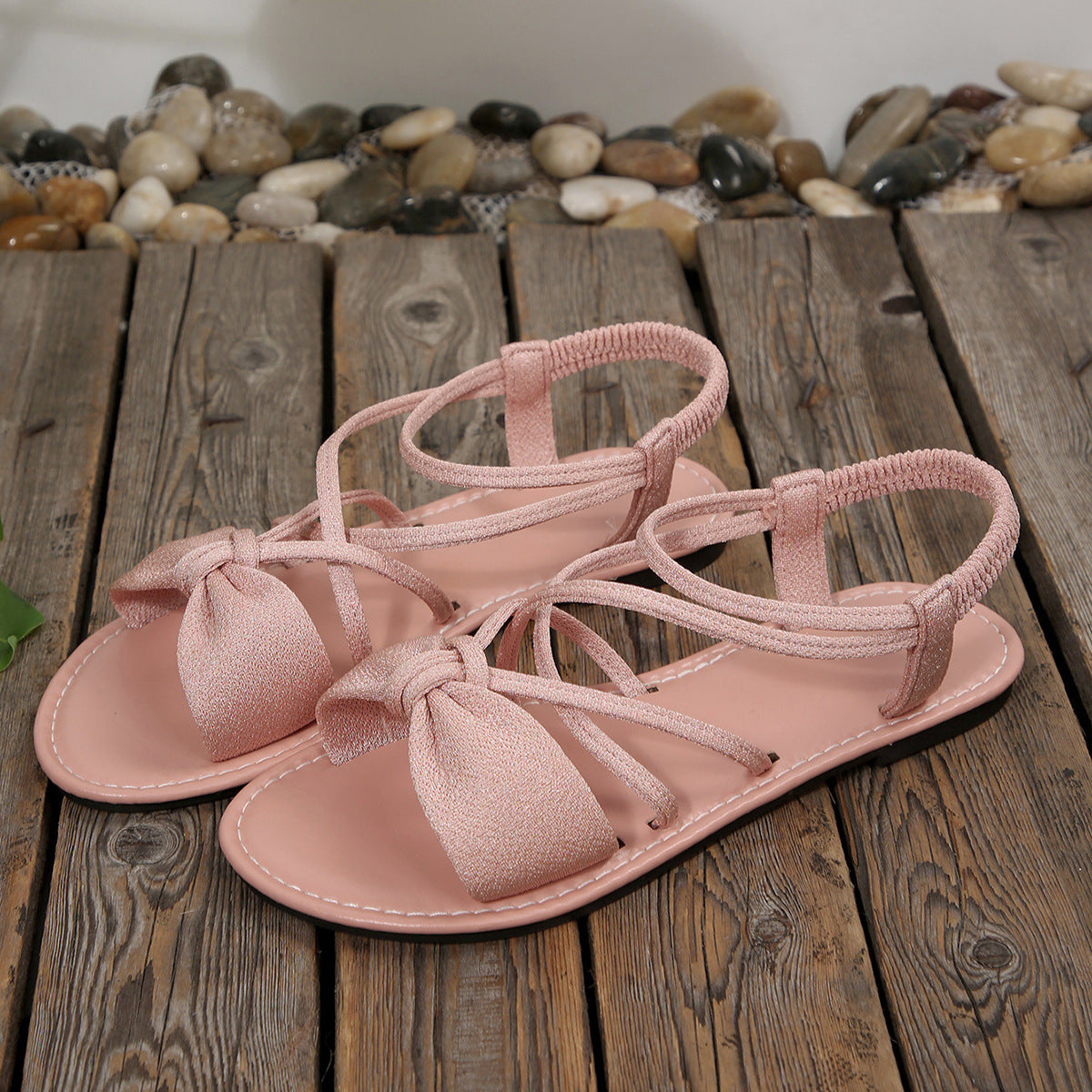 🎀 Knot-Front Stretch Ankle Sandals – Slide & Go with Arch Support ☀️